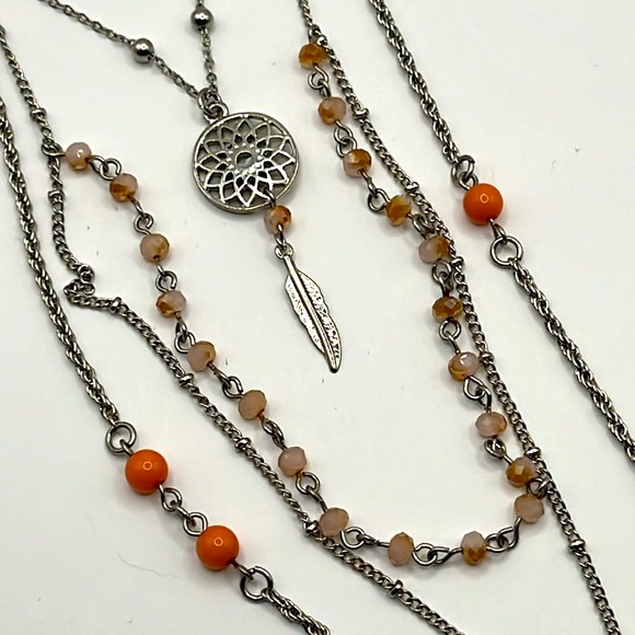 Multi Chain Peach Beaded Necklace. - Picture 3 of 6